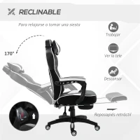 Vinsetto Silla Gaming Ergonómica Silla de Escritorio de Oficina Regulable en Altura Reclinable Respaldo con Reposapiés Reposacabezas Cojín Lumbar Ruedas 65x70x118,5-128,5 cm Blanco(m-5)