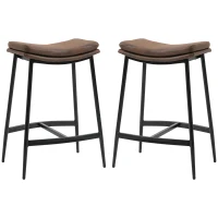 HOMCOM Breakfast Bar Stools Set of 2, Microfibre Upholstered Barstools, Industrial Bar Chairs with Curved Seat and Steel Frame for Dining Room, Kitchen, Brown(m-11)