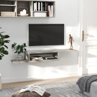 HOMCOM TV Lowboard Hängeboard Hängend Multimedia Wandregal TV Rack Multimedia Konsole für Wohnzimmer Schlafzimmer Spanplatte Zementgrau 152,4 x 29,8 x 21 cm(m-2)