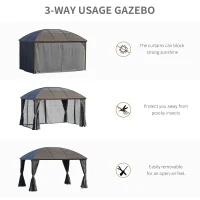 Outsunny 3 x 4m Hardtop Gazebo Canopy with Metal Roof, Aluminium Gazebo Permanent Pavilion with Netting and Curtains, Dark Grey(m-4)