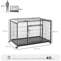 PawHut Jaula para Perros Plegable de Metal Jaula para Perros Grandes 125x76x81 cm con Ruedas y Frenos Bandeja Extraíble y Puerta con Pestillos para Golden Retriver Labrador Gris Oscuro(m-3)