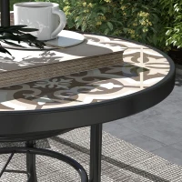 Outsunny Φ60 Garden Table, with Glass Printed Tabletop - Brown(m-8)