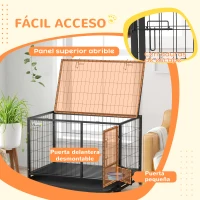 PawHut Jaula para Perros Grandes con Soporte de Cuenco Bandeja Extraíble Ruedas y Puerta Doble Desmontable 109x72x79 cm Negro(m-6)