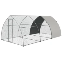 PawHut Gallinero para Exterior 304x560x220 cm Cubierta de Tela Oxford Resistente a los Rayos UV e Impermeable para Patio Plata(m-10)