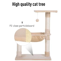 PawHut Cat Scratch Post with Bed Cat Tree for Indoor Cats Sisal Scratching Posts Hammock Kitty Activity Centre Beige(m-5)