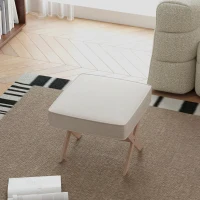 HOMCOM Moderner Fußhocker, Gepolsterter Hocker mit weichem Sitz, Kautschukholzbeine, für Wohnzimmer, Schlafzimmer, Beige(m-8)
