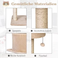 PawHut Katzenbaum mit Hängebett, 3-Stock Kratzbaum, Katzenhöhle, Katzenhaus mit Spielbällen, mit Sisalsäule und Kratzbrett, Plüsch Beige 60 x 40 x 81 cm(m-6)