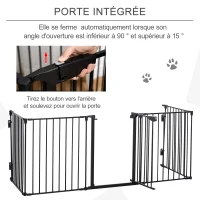 PawHut Barrière de sécurité parc enclos chien modulable pliable porte intégrée 300L max. x 74,5H cm métal PP noir(m-7)