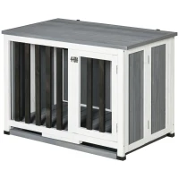 PawHut Jaula para Perros Plegable Mueble Perrera de Madera con Techo Abatible y Bandeja Extraíble 84,5x51,4x61 cm Gris(m-10)