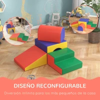 HOMCOM Juego de 4 Bloques Psicomotricidad para Niños de 1-3 Años Tapizado en PU 150x50x39 cm Multicolor(m-6)