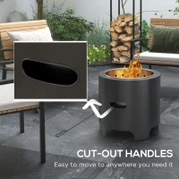 Outsunny Smokeless Fire Pit, 45cm Portable Wood Burning Firepit, Round Metal Bonfire Stove with Poker for Garden, Camping, Black(m-6)