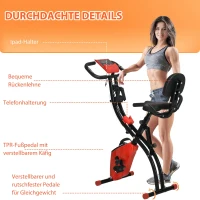 HOMCOM Heimtrainer X-Bike 2-in-1 Fahrradtrainer mit LCD-Display,Pulsmesser, klappbarer Hometrainer Trimmrad mit 8 stufig Magnetwiderstand, 1 Paar Spannseil, Stahl Rot 105x48x118 cm(m-9)