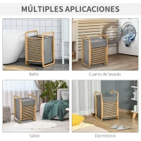 HOMCOM Cesto para Ropa Sucia de Bambú Cesto Rectangular de Ropa Portátil con Tapa y Bolsa Extraíble Mueble de Baño Dormitorio 40x35,5x60,5 cm Color Natural y Gris(m-7)