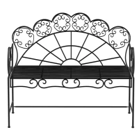 Outsunny Panchina da Giardino Biposto Stile Classico in Ferro 113 x 56.5 x 90.5cm, Nero(m-10)