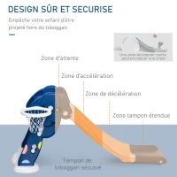 HOMCOM Toboggan Enfant Panier Basket Échelle d'escalade pour enfant 18 à 48 Mois Usage intérieur extérieur Charge Max 25KG dim. 146L x 68l x 68H cm Balle + Pompe incluses HDPE Bleu Blanc(m-6)