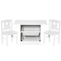 HOMCOM 3-tlg. Kindersitzgruppe mit 1 Kindertisch 2 Stühle Sitzgruppe mit Stauraum Kindermöbel für Kleinkind ab 2 Jahre Weiß+Grau 71 x 48 x 49,5 cm(m-10)