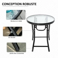Outsunny Table basse ronde bistro de jardin Ø 45 x 50H cm pliable métal noir plateau verre trempé(m-7)
