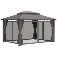 Outsunny Pavillon Gartenpavillon 4 x 3 m Gartenzelt Festzelt Partyzelt mit 4 x Seitenteile 4 x Moskitonetz atmungsaktivem Doppeldach Metall Polyester Braun+Dunkelgrau(m-8)