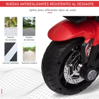 HOMCOM Moto Eléctrica Infantil con Luces Bocina Música Neumáticos Anchos Moto para Niños con Velocidad 3 km/h Rojo(m-6)