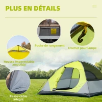 Outsunny Tente de camping 3 personnes tente dôme étanche légère ventilée portes zippées poche de rangement sac de transport inclus fibre verre polyester tissu Oxford 210L x 210l x 119H cm vert et gris(m-6)