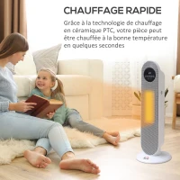HOMCOM Chauffage d'appoint Radiateur soufflant Radiateur céramique oscillant 15-40°C avec Télécommande 1300/2000W, 21 x 21 x 63,5 cm(m-5)