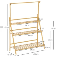 Outsunny Blumentreppe aus Holz Pflanzenständer Leiterregal einstellbare Hängehöhe Blumenständer hängende Bamboo Natur innen draußen 100 x 40 x 143 cm(m-3)