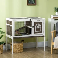PawHut Wooden Rabbit Hutch, Guinea Pig Cage, with Removable Tray, Openable Roof(m-2)
