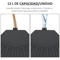 Outsunny Peso para Base de Sombrilla de 4 Piezas Rellenable de Agua 52 Litro Arena 60 kg o Mixto 70 kg para Base Cruzada Negro(m-5)