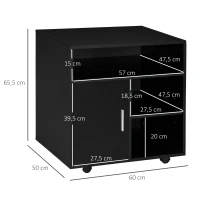 HOMCOM Mueble con Ruedas Armario de Oficina Multifuncional con Estantes con Amplio Espacio de Almacenaje 60x50x65,5 cm Negro(m-3)