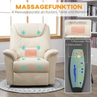 HOMCOM Massagestuhl mit Aufstehhilfe, 8 Vibrationspunkte, Heizfunktion, Fußstütze, Creme(m-5)