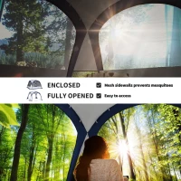 Cort de Camping Outsunny pentru 6-8 persoane cu 4 Usi cu fermoar, 350x350x230cm, Alb si Albastru(m-4)