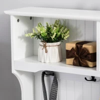 HOMCOM Garderobe mit Sitzbank, 4 Kleiderhaken, 2 Schubladen, Weiß + Grau(m-9)