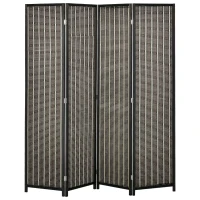 HOMCOM Parawan Dzielący Przestrzeń, Składany, Drewno Sosnowe/Bambus, 180 x 180 cm, Brązowy/Czarny(m-10)
