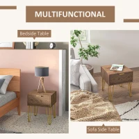 HOMCOM Bedside Table Set of 2 with Drawer, Wooden Nightstand, Modern Sofa Side Table with Gold Tone Metal Legs for Bedroom(m-4)