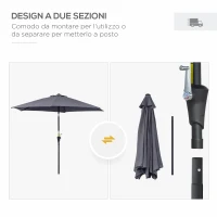 Outsunny Ombrellone da Giardino 2.6x2.4 m Inclinabile con Manovella, in Alluminio e Poliestere Grigio e Nero(m-7)