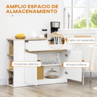 HOMCOM Aparador Armario de Cocina con 2 Puertas Cajón y 3 Estantes Abiertos para Salón Comedor 110x29,5x82 cm Blanco(m-4)