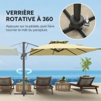 Outsunny Parasol déporté 3 m carré rotatif à 360° avec mécanisme hydraulique toit à double base croisée mât en aluminium beige(m-5)