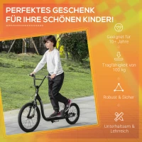 HOMCOM Kinderroller mit 16''/20'' Luftreifen Scooter Tretroller höhenverstellbar Roller Cityroller Kinder Roller Kickboard ab 10 Jahre Junge Schwarz 156 x 68 x 101-108 cm(m-6)