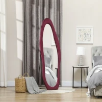 HOMCOM Wavy Velvet-Feel Full Length Mirror - Wine Red(m-2)