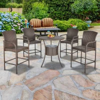 Outsunny Set 5 Pezzi Tavolino con 4 Sedie da Giardino Alte in Rattan Sintetico con Secchiello per Ghiaccio, Marrone(m-2)