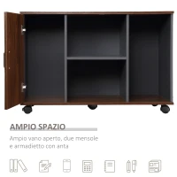 HOMCOM Mobiletto da Ufficio Armadietto Portadocumenti con Rotelle, Moderno per Casa Studio in Legno, Color Noce e Grigio,100x40x66cm(m-4)