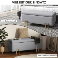 HOMCOM Sitzbank mit Stauraum Polsterbank mit Samtoptik, Sitztruhe mit Metallbeine, Truhenbank für Wohnzimmer Schlafzimmer Flur 100 x 40 x 42 cm, Hellgrau(m-6)