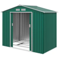 Outsunny 7 x 4ft Metal Garden Shed, Outdoor Storage Tool House with Ventilation Slots, Foundation Kit and Lockable Double Doors, Green(m-14)