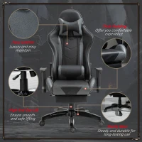 HOMCOM Gaming Chair, Computer Desk Chair with Footrest, PU Leather Ergonomic Office Chair with 180° Reclining Back, Lumbar Cushion, Headrest & Height Adjustable Armrest, Black and Red, Grey(m-7)