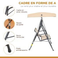 Outsunny Balancelle de Jardin 3 Places Grand Confort Toit Inclinaison réglable Assise et Dossier Ergonomique Acier époxy textilène Beige(m-4)