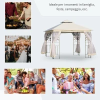 Outsunny Gazebo da Giardino 3x3m con Zanzariera, Telaio in Acciaio e Doppio Tettuccio, Bianco(m-7)