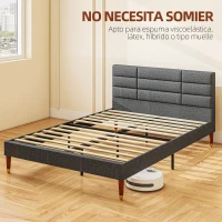 HOMCOM Estructura de Cama 140x200 cm con Cabecera Tapizada de Lino y Espacio de Almacenamiento Carga 250 kg Gris(m-7)