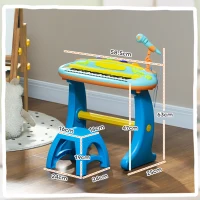 AIYAPLAY 37-Key Kids Piano w/ Microphone, Stool, LED Lights, Record & Replay, Function, Blue(m-3)