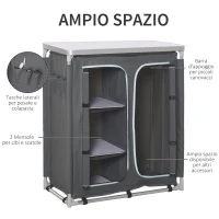 Outsunny Cucina da Campeggio Doppio Armadietto, 3 Mensole e Sacca di Trasporto, Telaio Alluminio 96Lx49.5Px104cm Grigio(m-4)