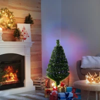 HOMCOM Albero di Natale a Fibre Ottiche 90cm con 90 Folti Rami in PVC, Decorazione di Natale con Luci di 4 Colori(m-2)
